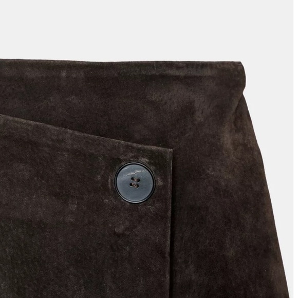 Zara NWT 100% leather wrap midi skirt brown 6318/236 - Picture 3 of 12